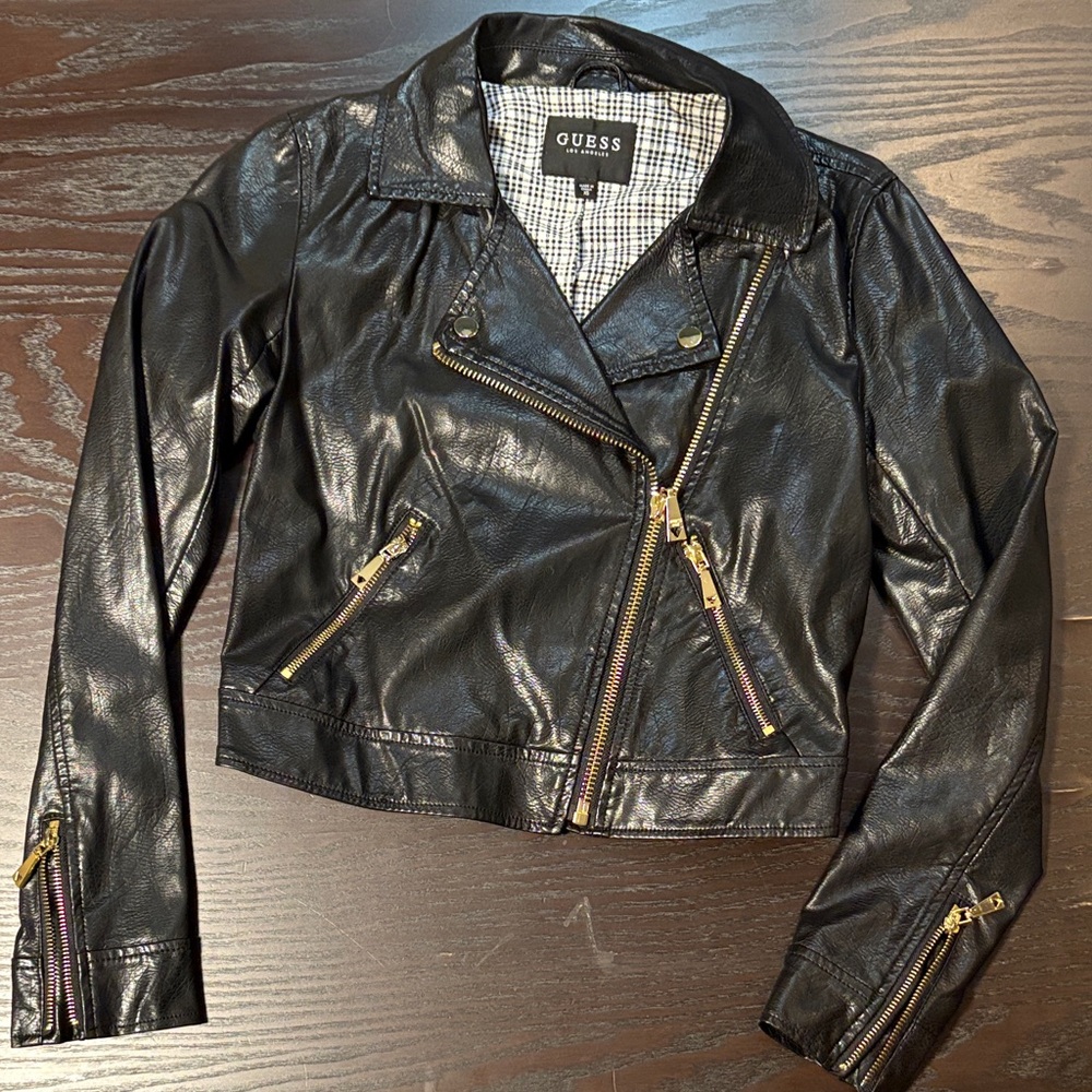 Guess Women's Black Leather Biker Jacket *Rising Tiger Moto jacket*